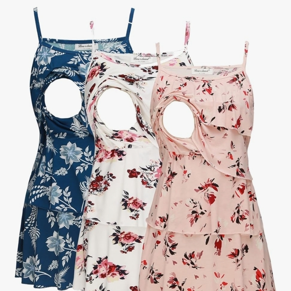Floral Cutout Dresses in Blue, White, and Pink